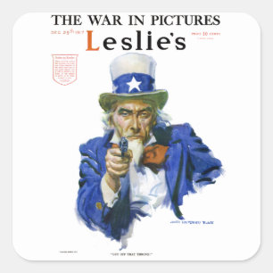Pegatina Cuadrada Vintage Patriótico Tío Sam Revista Portada Arte