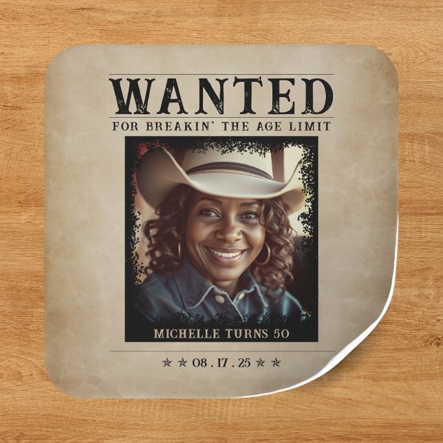 Pegatina Cuadrada Vintage Photo Wanted Poster Birthday (Vintage Photo Wanted Poster Birthday Square Sticker
)