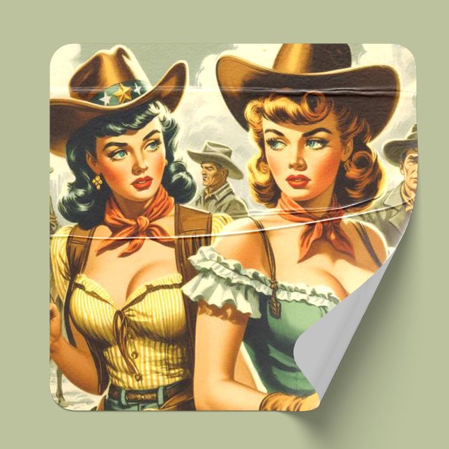 Pegatina Cuadrada Vintage Pin-up Cowgirls (Subido por el creador)