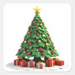 Pegatina Cuadrada Vintage Plush Christmas Tree Art