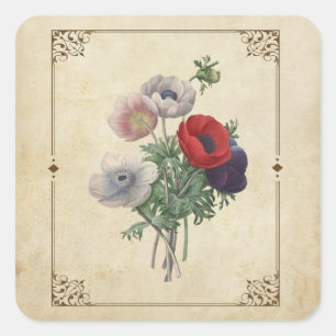 Pegatina Cuadrada Vintage Poppies Floral Scrapbook Embellecimientos