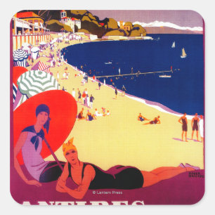 Pegatina Cuadrada Vintage PosterEurope de Antibes