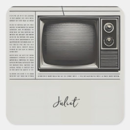 Pegatina Cuadrada Vintage presenta vieja ducha de novia de periódico