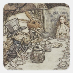 Pegatina Cuadrada Vintage Rackham Mad Tea Fiesta Alice en el país de