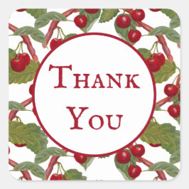 Pegatina Cuadrada Vintage Red Cherries Watercolor Gracias