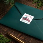 Pegatina Cuadrada Vintage Red Truck Christmas Tree Monograma Direcci<br><div class="desc">Celebra la temporada mágica y festiva de vacaciones con nuestras etiquetas pegatinas de dirección de vacaciones personalizados. Nuestro diseño de vacaciones vintage presenta nuestra rústica camioneta de estilo vintage de color rojo dibujada a mano que lleva un árbol de Navidad en la parte trasera. Personalizado con su primer, nombre y...</div>