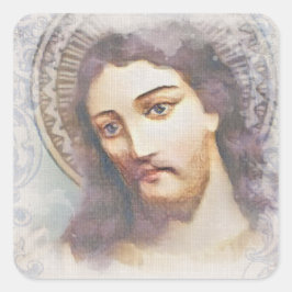 Pegatina Cuadrada Vintage Religioso Jesús acuarela