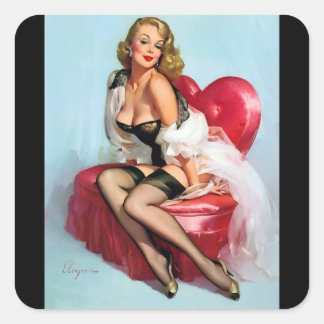Pegatina Cuadrada Vintage Retro Pinup Art Pin Up Chica