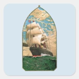 Pegatina Cuadrada Vintage Sailing con bandera estadounidense