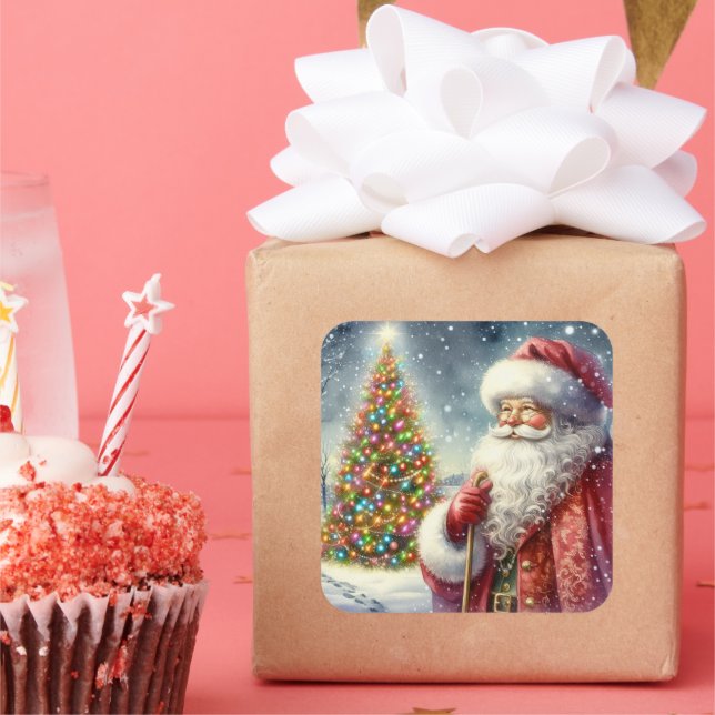Pegatina Cuadrada Vintage Santa Claus Holiday (Fiesta)