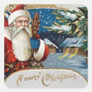 Pegatina Cuadrada Vintage Santa In Snow