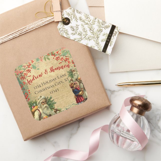 Pegatina Cuadrada Vintage Santa Red Berry Winens (Regalar)