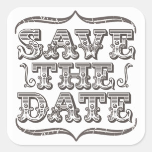 Pegatina Cuadrada Vintage Save the Date Typography White Pegatinas