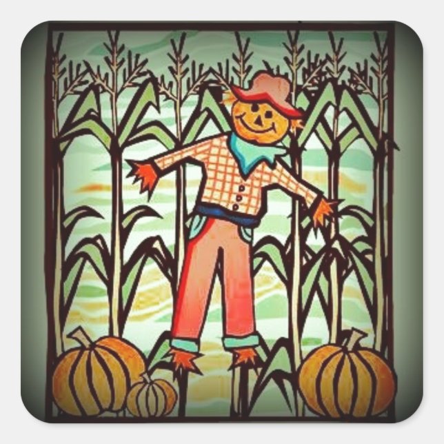 Pegatina Cuadrada Vintage Scarecrow (Anverso)