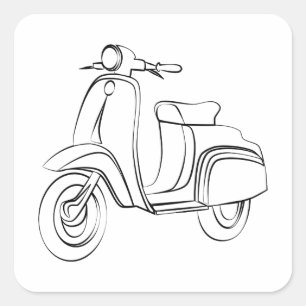 Pegatina Cuadrada Vintage Scooter