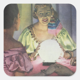 Pegatina Cuadrada Vintage Sesión de Telefonía de Fortuna Gitana