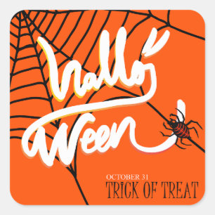 Pegatina Cuadrada Vintage Spider web Trick o Trek Halloween