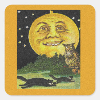 Pegatina Cuadrada Vintage Spooky Laughy Halloween Luna llena