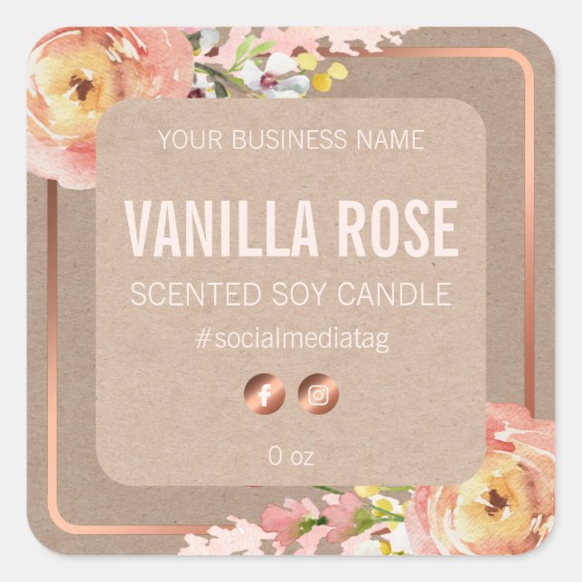 Pegatina Cuadrada Vintage Spring Flowers Kraft (Anverso)