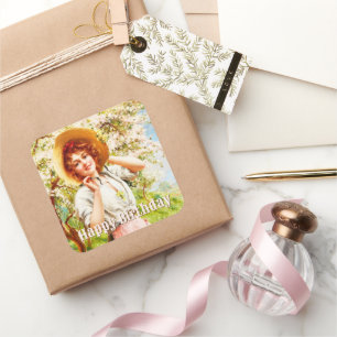 Pegatina Cuadrada Vintage Springtime Emile Vernon Floral Birday