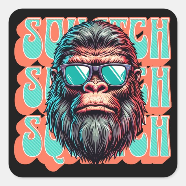 Pegatina Cuadrada Vintage Squatch Retro Style Cómic Pop Art (Anverso)