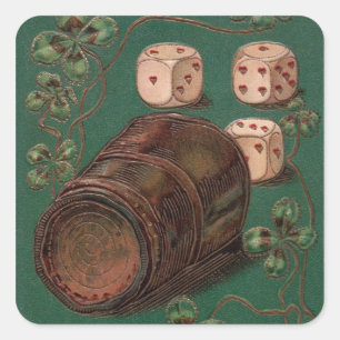 Pegatina Cuadrada Vintage St. Patrick's Day, buena suerte dados irla