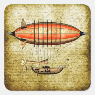 Pegatina Cuadrada Vintage Steampunk Airship