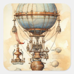 Pegatina Cuadrada Vintage Steampunk Hot Air Balloon (3)