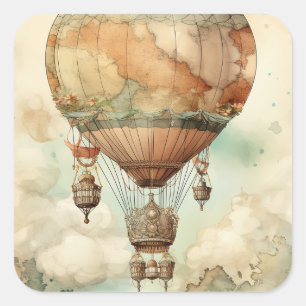 Pegatina Cuadrada Vintage Steampunk Hot Air Balloon (5)