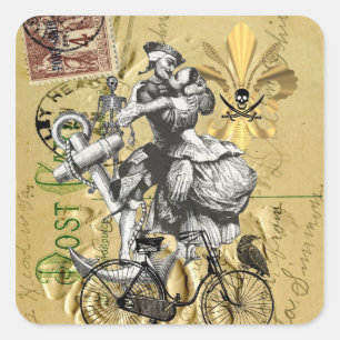 Pegatina Cuadrada Vintage steampunk pirata