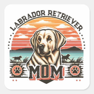 Pegatina Cuadrada Vintage Sunset Serenity Labrador Recuperador Perro