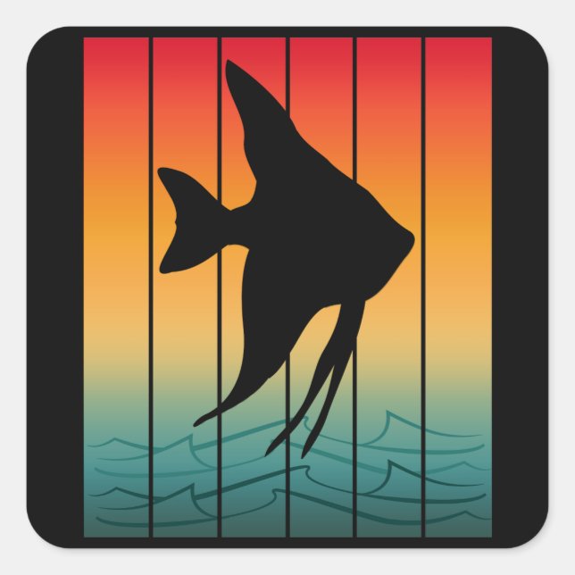 Pegatina Cuadrada Vintage Sunset Silhouette Fish (Anverso)