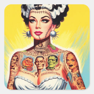 Pegatina Cuadrada Vintage Tattooed Horror Chica
