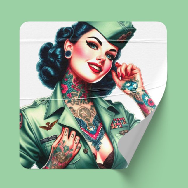 Pegatina Cuadrada Vintage Tattooed Military Woman (Subido por el creador)