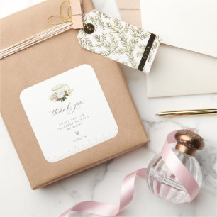 Pegatina Cuadrada Vintage Teacup Floral Gracias