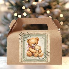 Pegatina Cuadrada Vintage Teddy Bear Hug Postage Stamp 