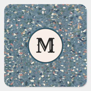 Pegatina Cuadrada Vintage Terrazzo Retro Pattern - Blue Terra Cotta