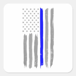 Pegatina Cuadrada Vintage Thin Blue Line: La policía apoya a USA Fl