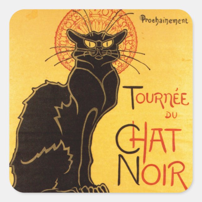 Pegatina Cuadrada Vintage Tournee de Chat Noir Gato Negro (Anverso)
