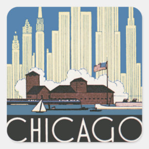 Pegatina Cuadrada Vintage Travel Chicago Lo Tiene Todo Ciudad Skylin