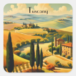 Pegatina Cuadrada Vintage Travel Poster Tuscany, customizable