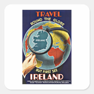Pegatina Cuadrada Vintage Travel round the Globe See Ireland