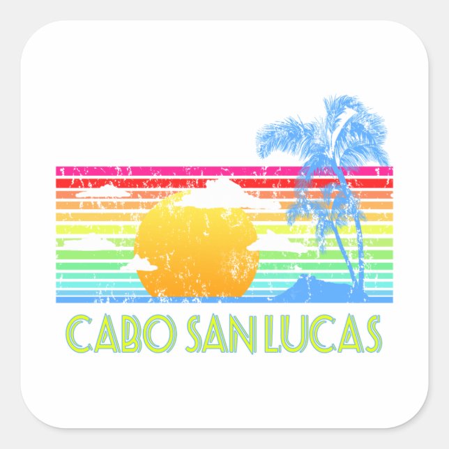Pegatina Cuadrada Vintage Tropical Cabo San Lucas (Anverso)