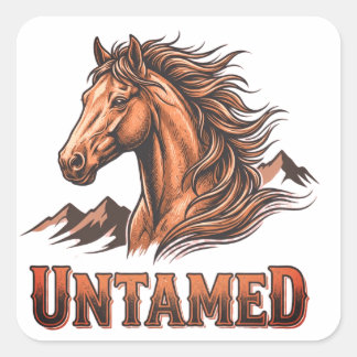 Pegatina Cuadrada Vintage Untamed Stallion Western Shirt