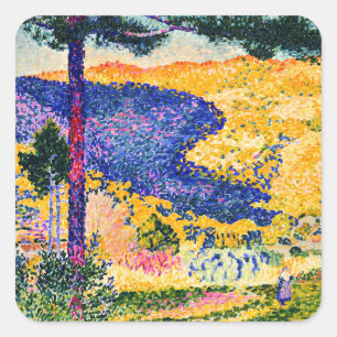 Pegatina Cuadrada Vintage Valley con pintura de Fir