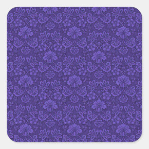 Pegatina Cuadrada Vintage victoriano Indigo Damask Paisley Floral