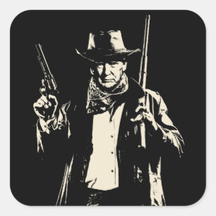 Pegatina Cuadrada Vintage Vowboy Trump está listo para matar a algun