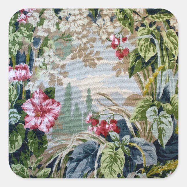 Pegatina Cuadrada Vintage Wallpaper Garden Landscape (Anverso)