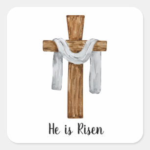 Pegatina Cuadrada Vintage Watercolor Cross Easter Holiday