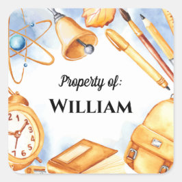 Pegatina Cuadrada Vintage Watercolor de vuelta a la escuela